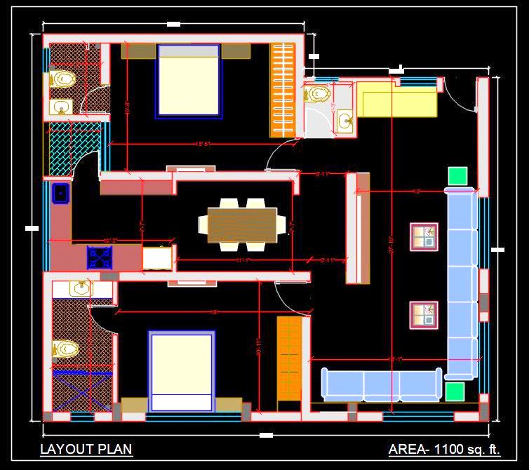 2 BHK House Plan DWG - Free Autocad Download